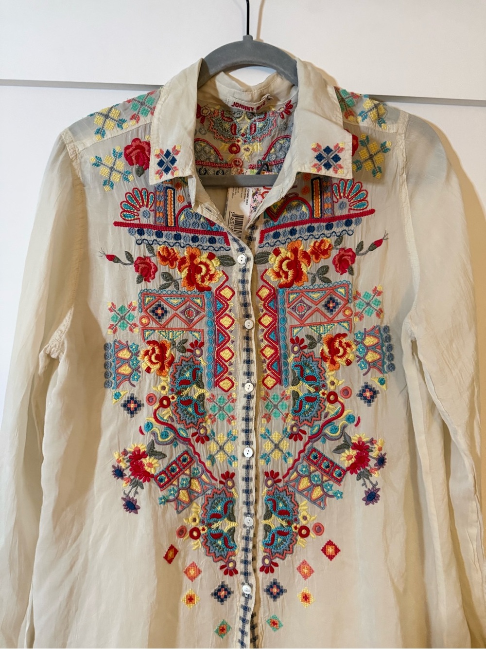 Johnny Was Embroidered Cream Blouse NWT - Picture 4 of 8
